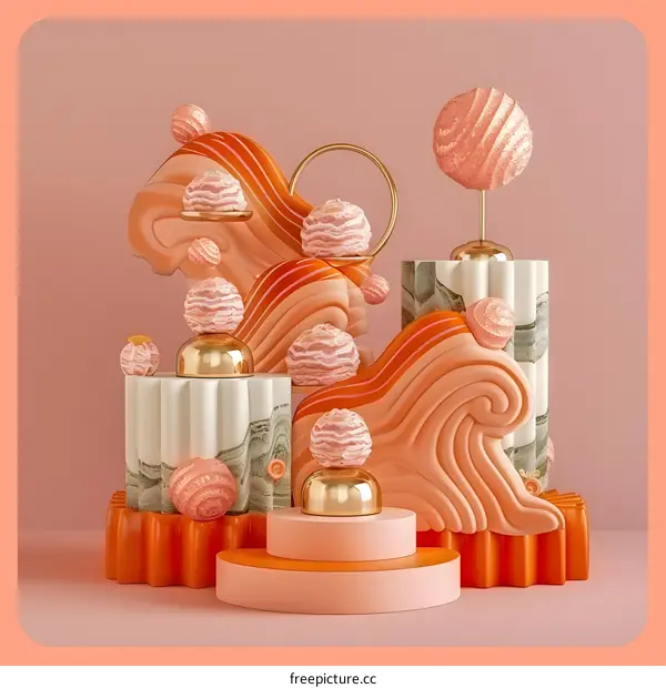 Abstract 3D Rendered Composition with Geometric Shapes and Pastel Colors