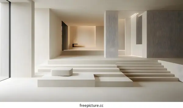Minimalist Modern White Interior Design With Steps And A Window