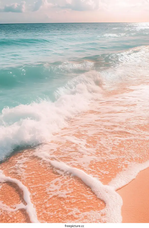 Blue Ocean Waves Crashing On Sandy Beach