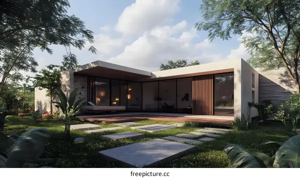 Modern Minimalist House Design with Large Windows and Green Grass