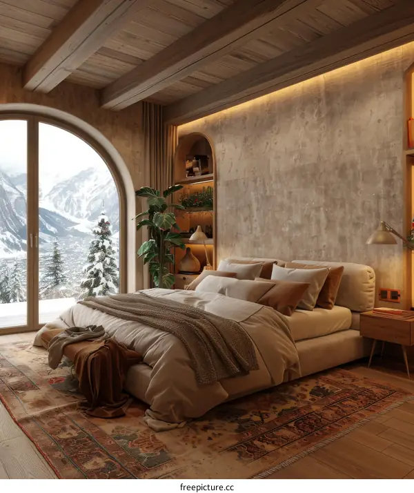Modern Bedroom With Mountain View