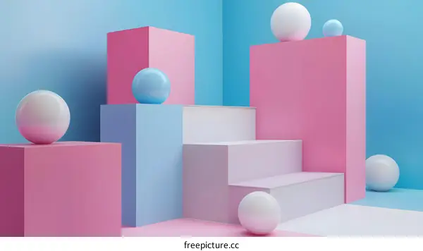 Abstract Minimalist 3D Geometric Shapes and Spheres in Pastel Colors