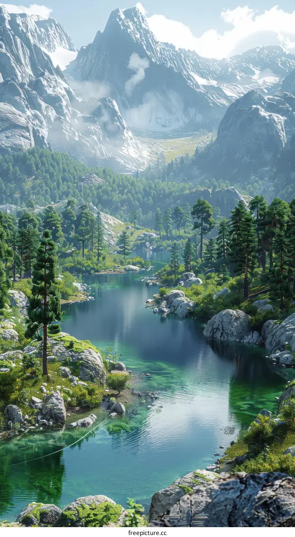 Crystal Clear Mountain Lake in a Tranquil Valley