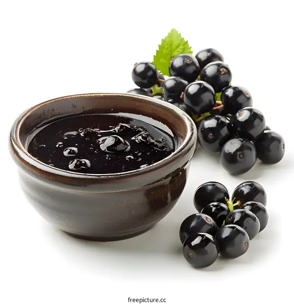 Blackcurrant jam in a ceramic bowl