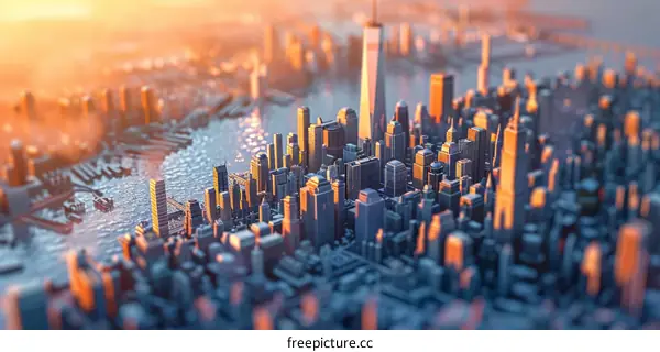 Tilt-Shift Miniature New York City at Sunset