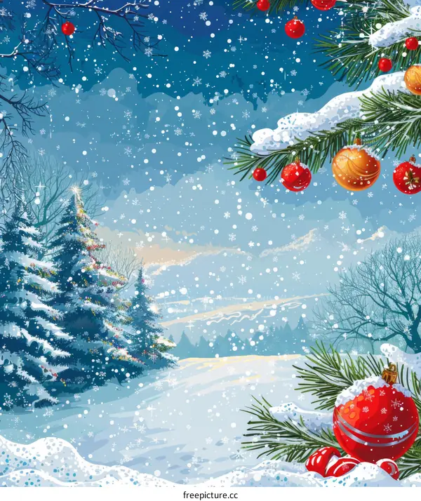 Christmas Eve Landscape and Reindeer