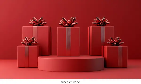 Red Gift Boxes on a Minimalist Display
