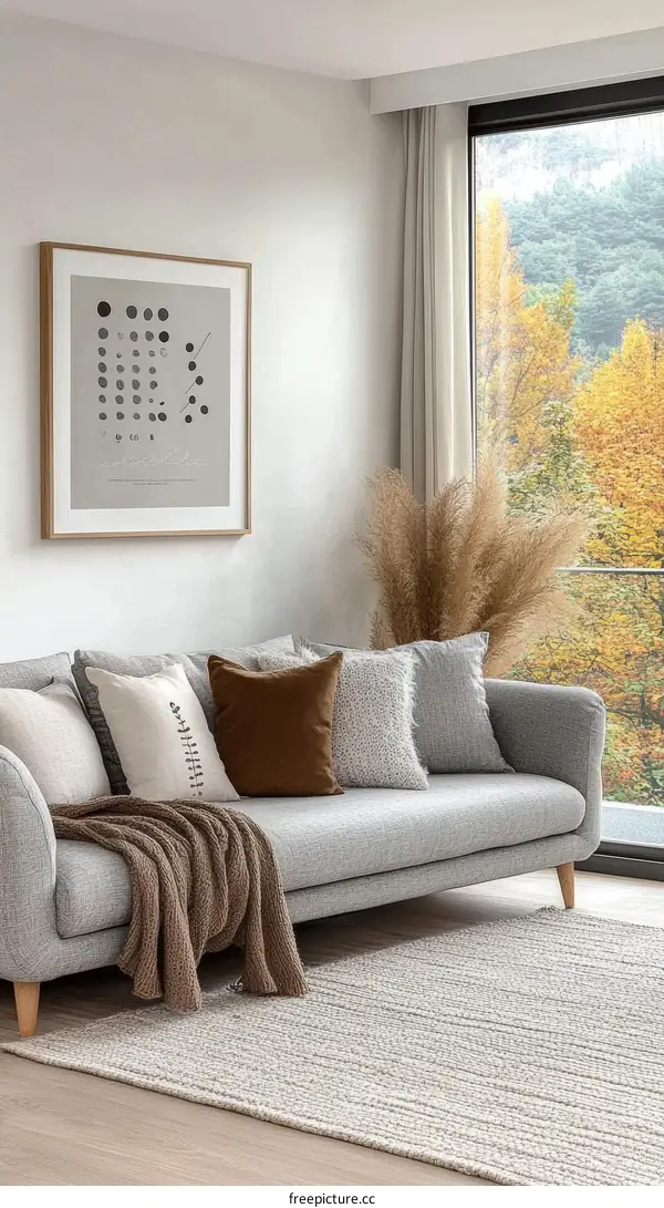 Modern Living Room Interior Design with Autumn View