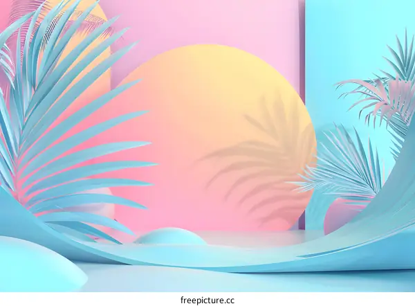 Abstract Minimalist Tropical Summer Background With Palm Leaves