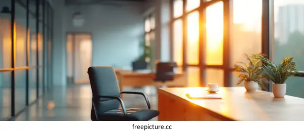 Empty Office Space at Sunrise with Natural Light