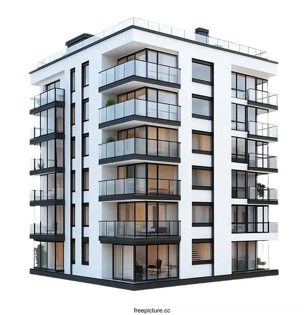 [Transparent Background PNG]Modern Multi-Storey Apartment Building Design