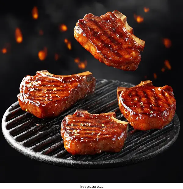 Grilled BBQ Pork Chops  Cooking on Grill