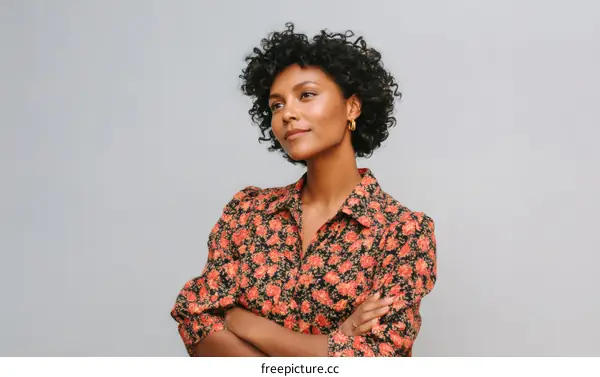 Confident Woman in Floral Print Shirt