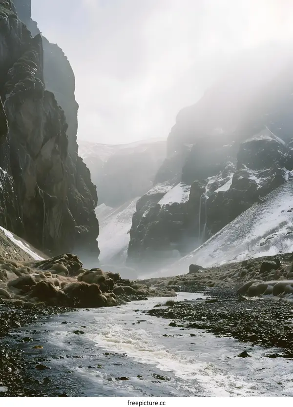 River flowing through a canyon in Iceland