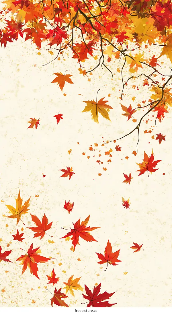 Autumn Leaves Falling From Branch On White Background