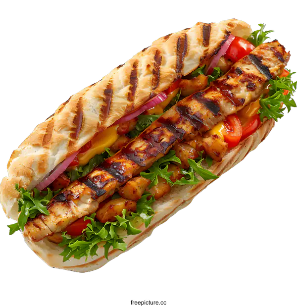 [Transparent Background PNG]A delicious and healthy sandwich with grilled chicken, roasted potatoes, tomatoes, onions, and lettuce.