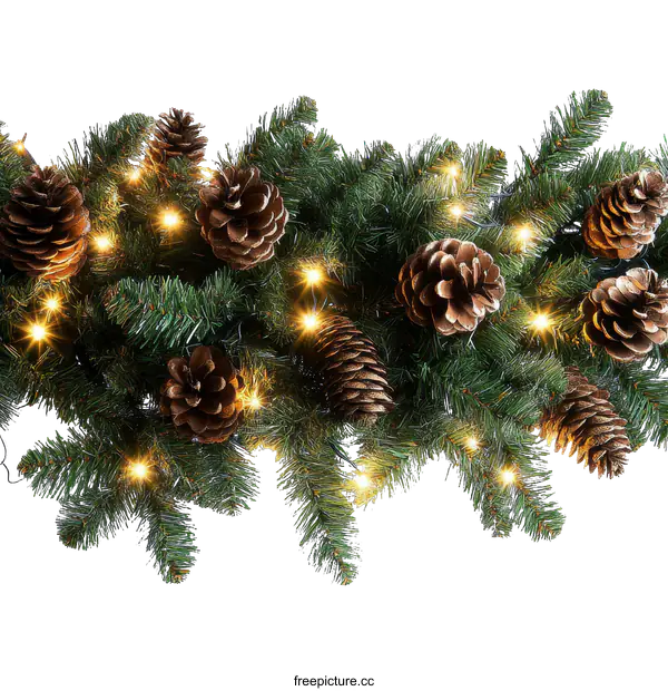 [Transparent Background PNG]Christmas Garland with Pine Cones and Lights