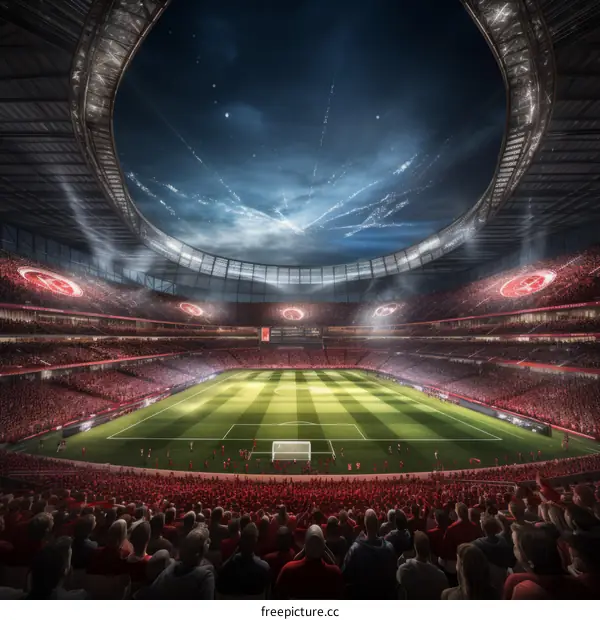 Soccer Match at a Packed Stadium