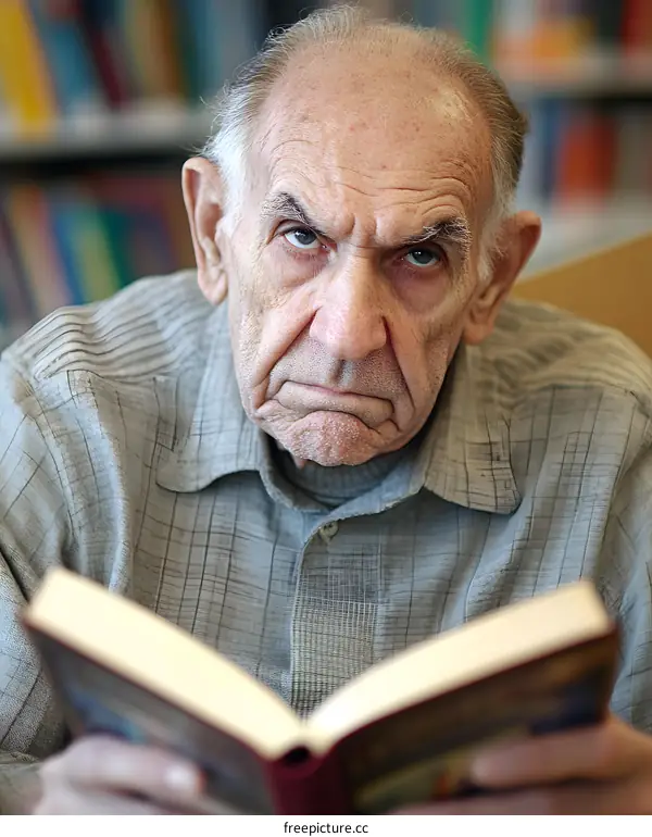 Closeup Portrait of an Elderly Man Reading a Book
