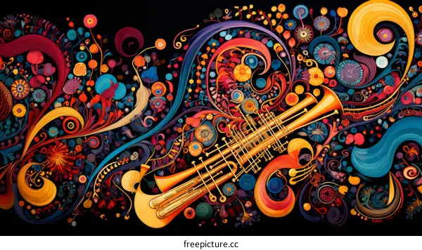 Colorful Abstract Trumpet with Floral Decors