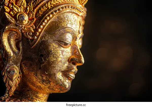 Golden Buddha Statue with Intricate Details and Serene Expression