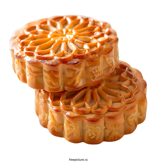 [Transparent Background PNG]Two stacked mooncakes on white background