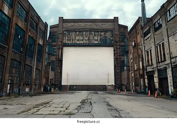 Old Brick Buildings with Large White Garage Door