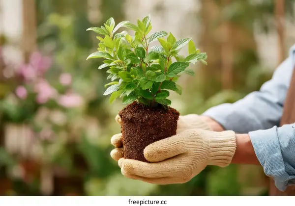 Gardener Holding Small Plant in Pot