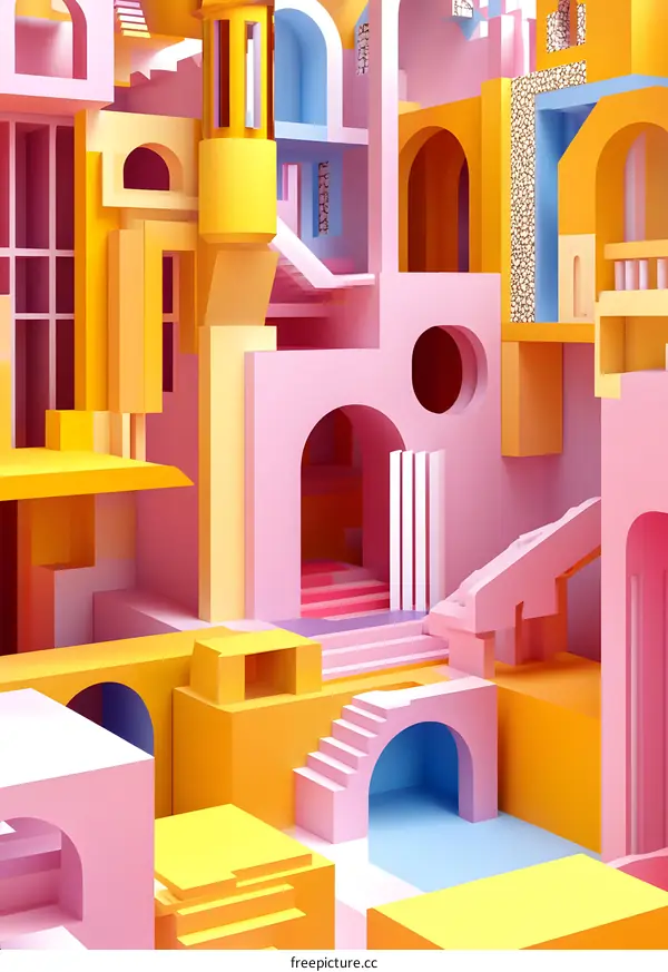 Abstract 3D Illustration of Colorful Geometric Shapes