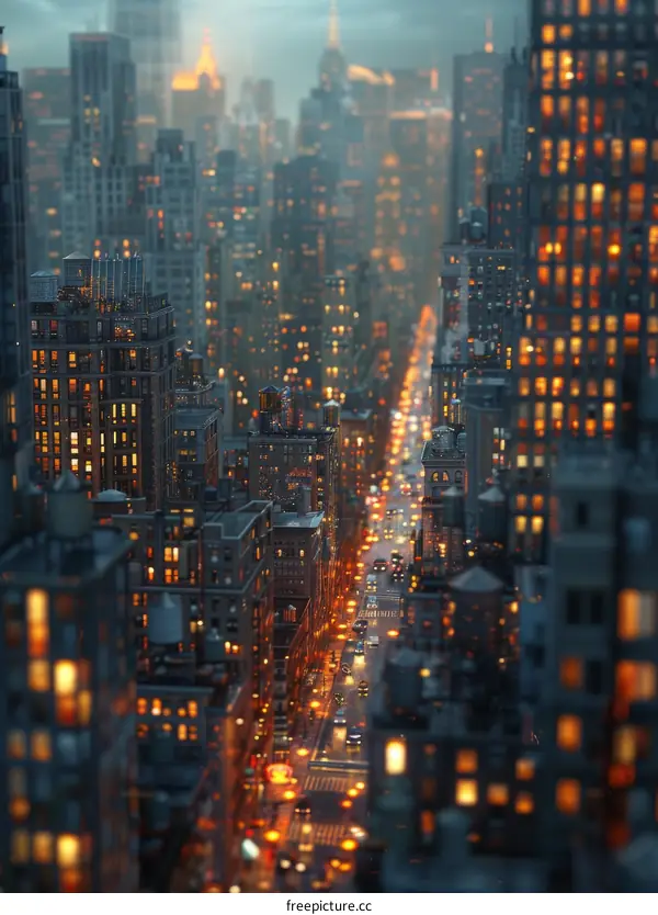 Cityscape at Night with Illuminated Buildings