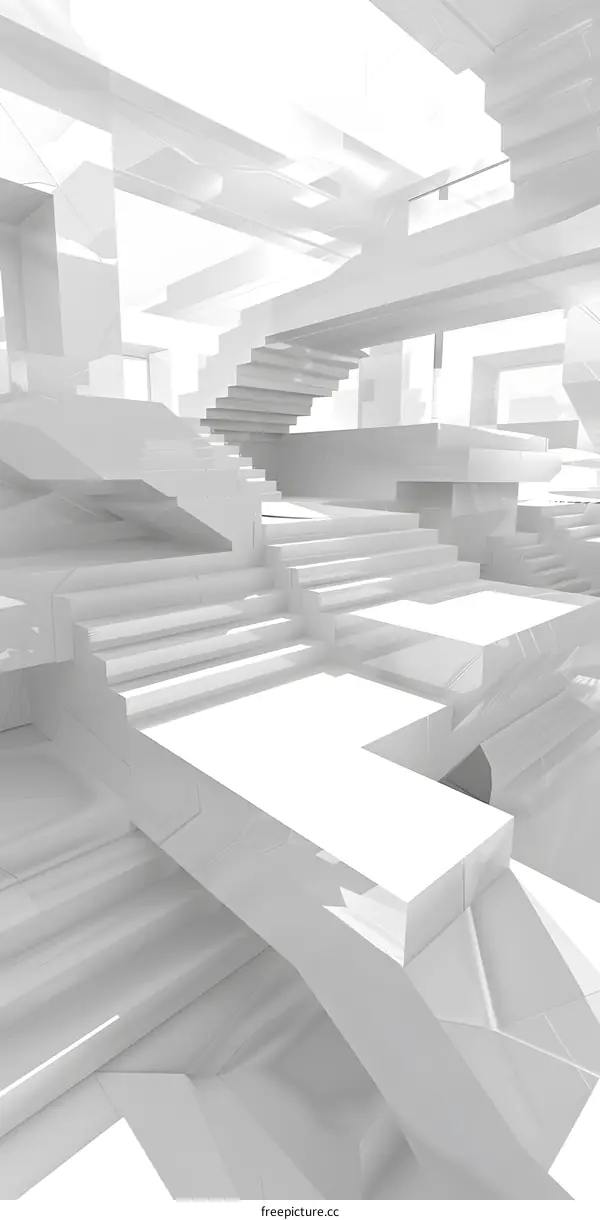 White Abstract Staircase Design 3D Illustration