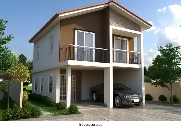 Modern Two Story House with Balcony and Garage