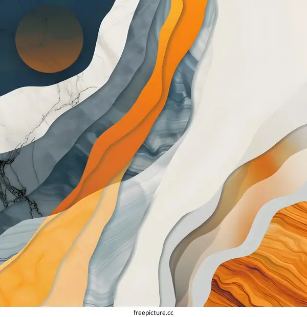 Abstract Art Wallpaper With Wavy Layers In Orange Blue And White Colors
