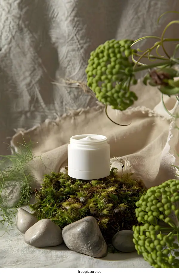 Natural Cream Jar on Moss and Stones