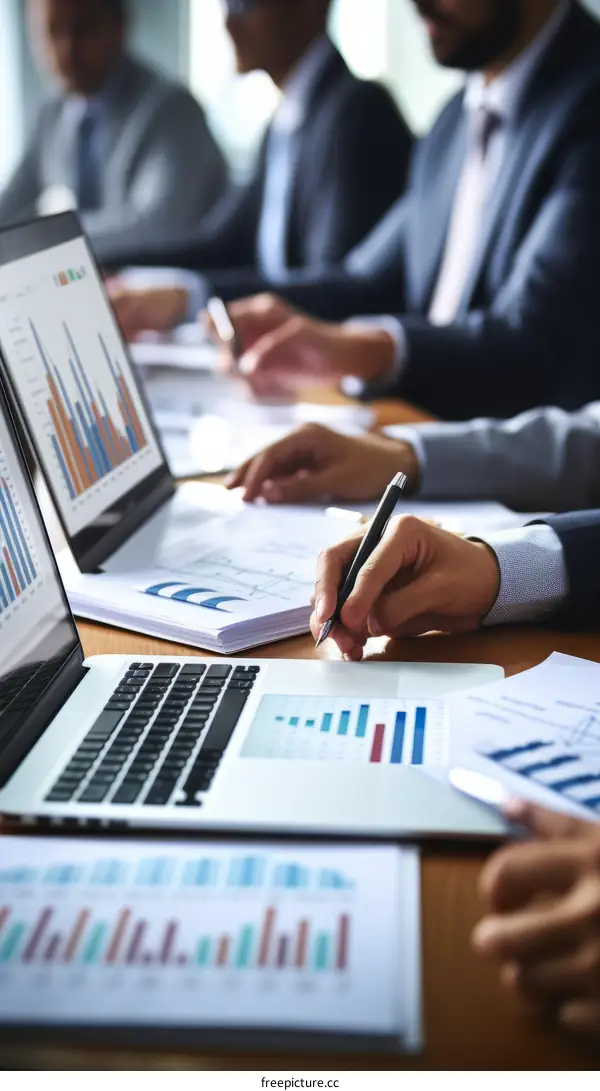 Business people discussing graphs and charts during a meeting