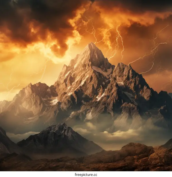 Stormy Mountain Landscape with Lightning