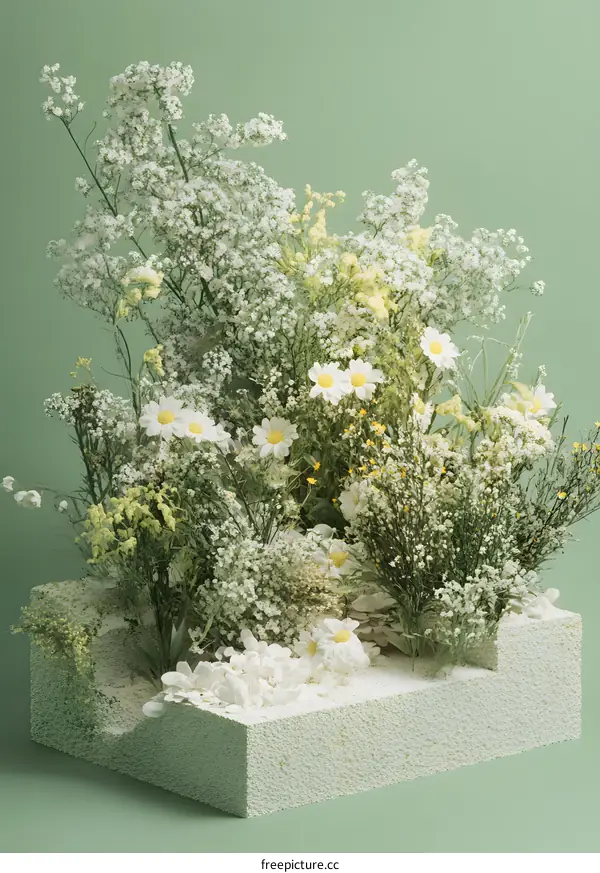White Flowers Arrangement on Green Background