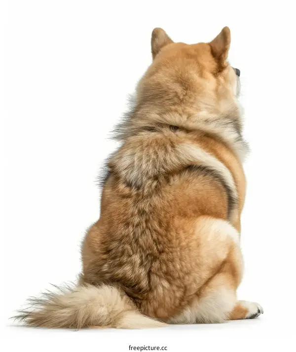 Fluffy brown dog sitting with its back turned to the camera