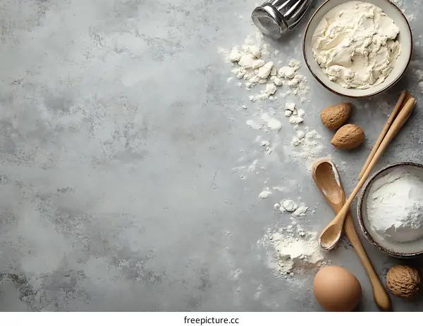 Baking Ingredients on Grey Background Flat Lay