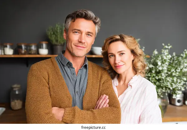 Portrait of a Caucasian Couple in a Kitchen