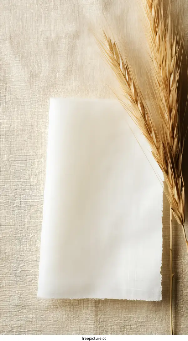Off-white linen fabric and wheat
