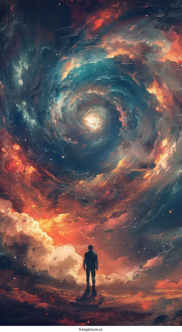 Lost in a Surreal Dreamscape: A Man Alone in a Colorful Galaxy