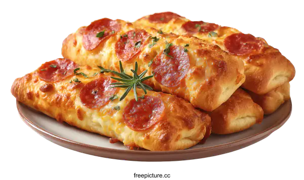 [Transparent Background PNG]Delicious Pizza Breadsticks with Pepperoni and Cheese