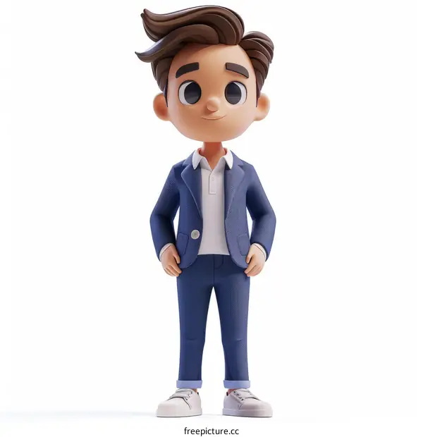 Illustration of a young man wearing a blue suit and white sneakers