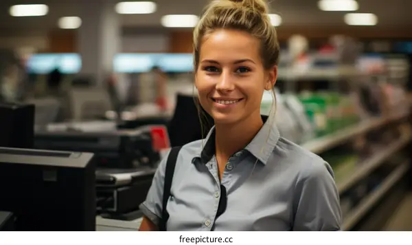 Portrait of a young woman working at a supermarket
