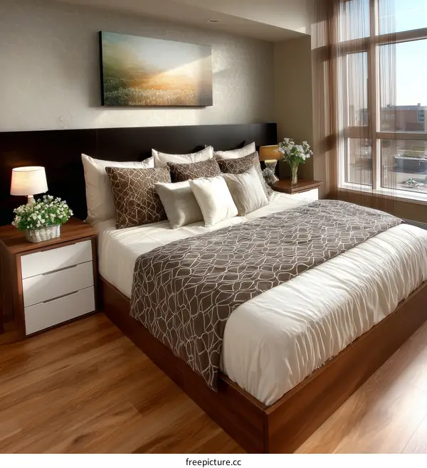 Modern Bedroom with Large Window and Comfortable Bed