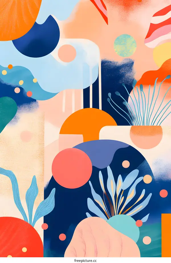 Abstract Colorful Shapes Illustration with Blue and Pink