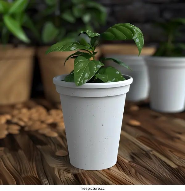 Green Plant in White Pot on Wooden Table