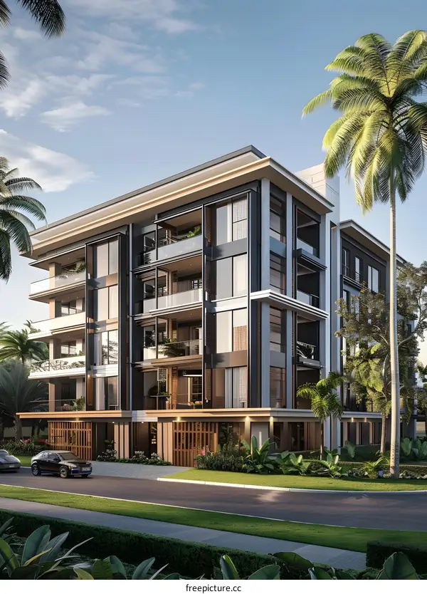 Modern Architecture Building Design With Palm Trees