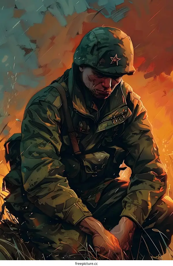 World War II Soldier in a Battle Zone
